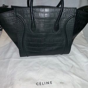Authentic Celine Black Croc Embossed Phantom